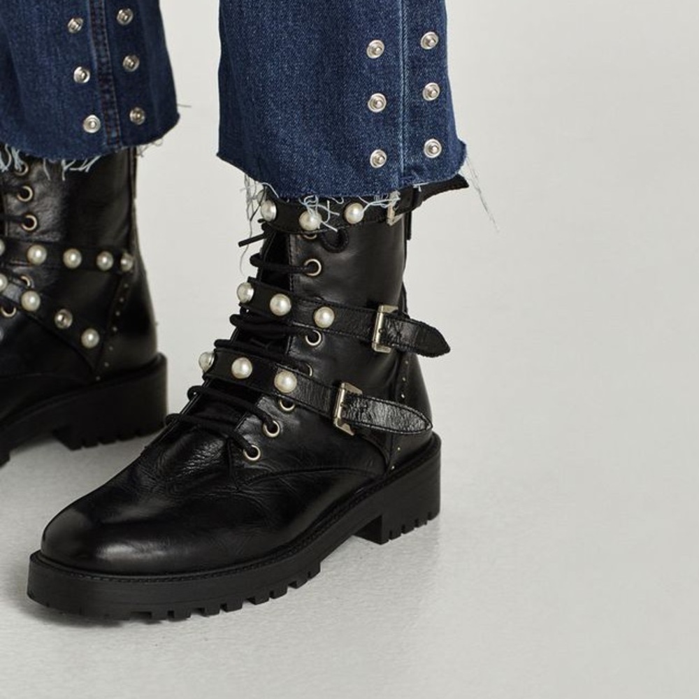 ZARA leather pearl ankle boot